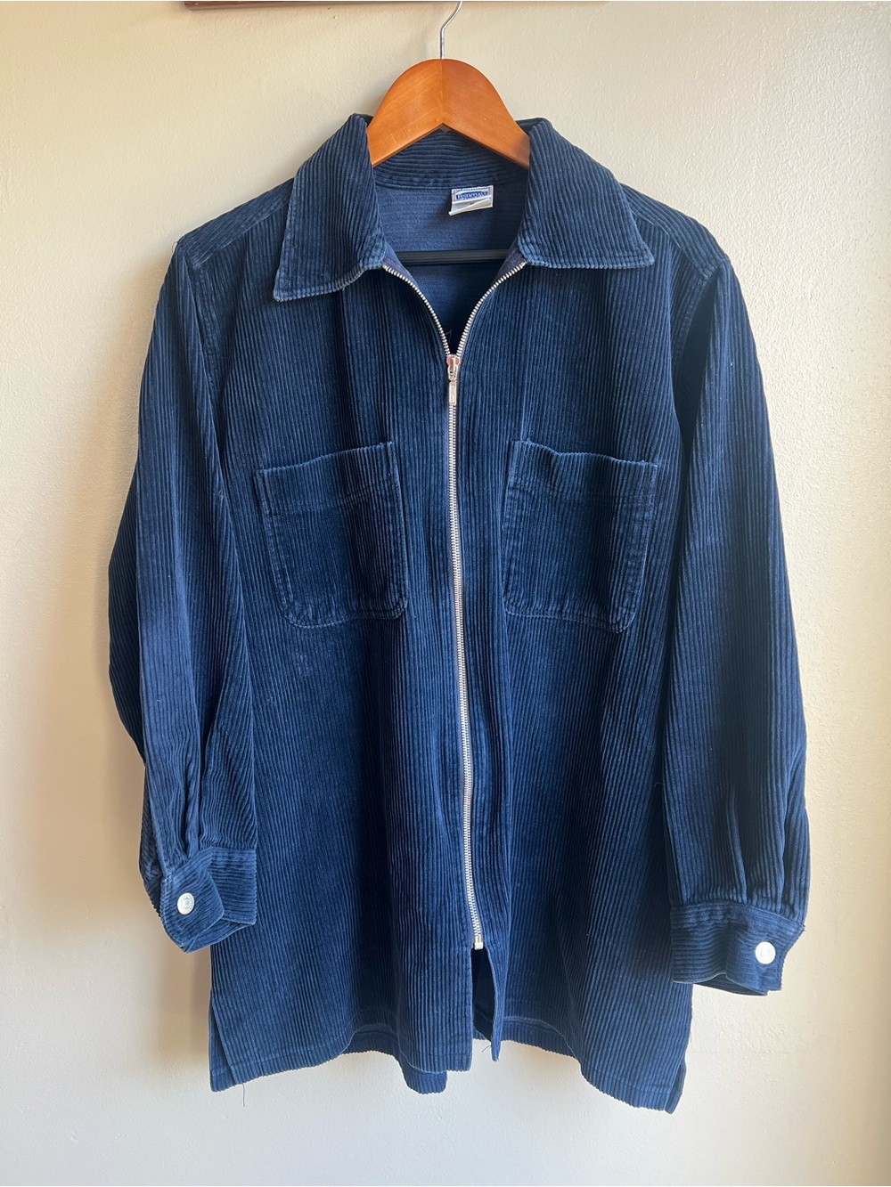 Vintage 1990s Essentials Style navy blue corduroy overshirt Shaket Medium